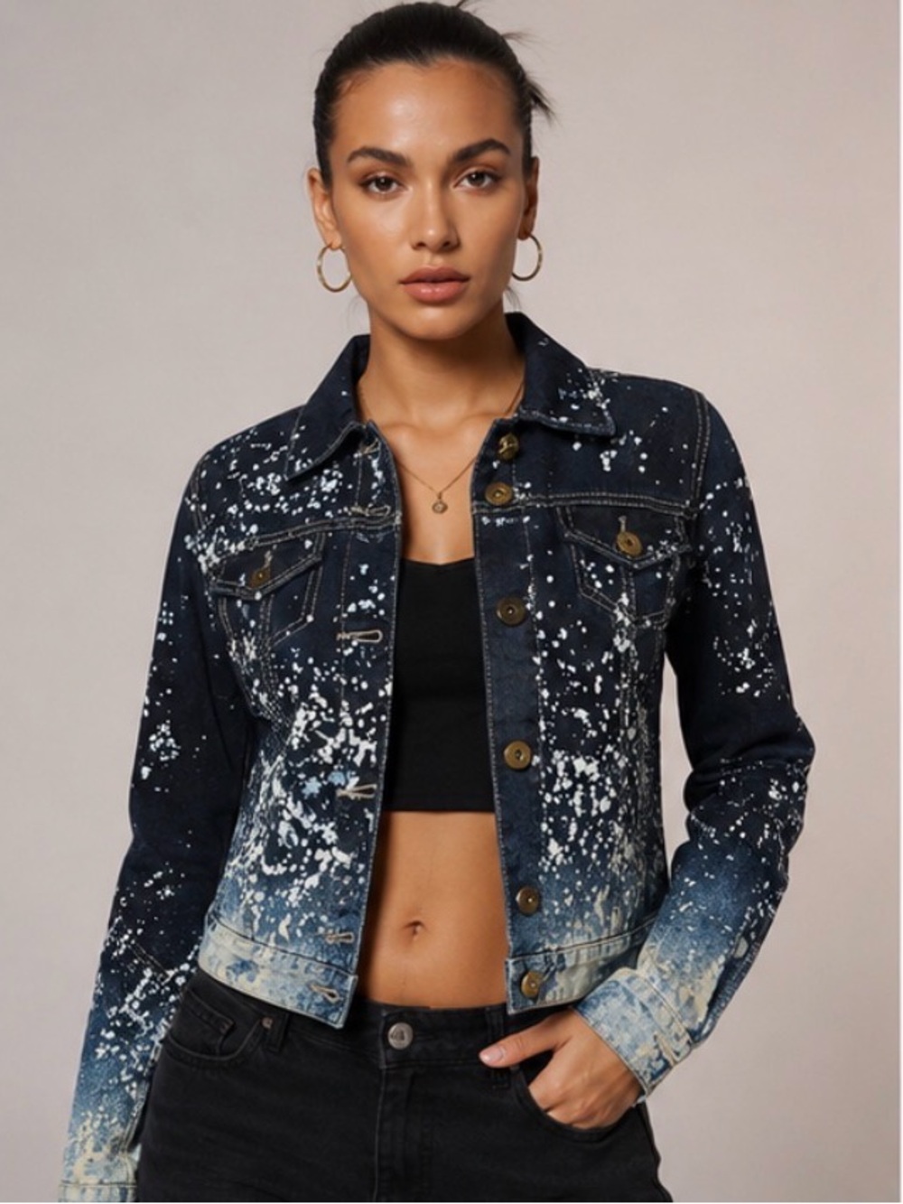Carmar Paint-Splatter Denim Jacket in Dark Indigo & Faded Blue size S